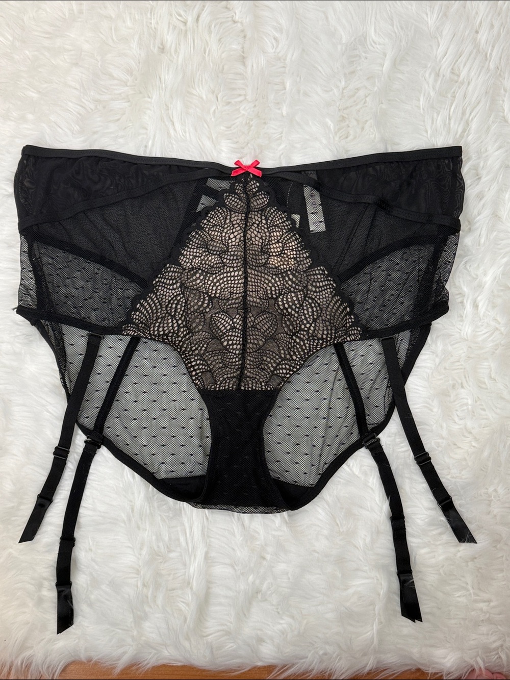 Women's Cacique Black Lace Panties Briefs with Garter Suspenders Size 26/28 NWT